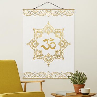 Quadros em tecido Mandala OM Illustration Ornament White Gold