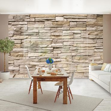Painéis japoneses Asian Stonewall - Stone Wall From Large Light Coloured Stones