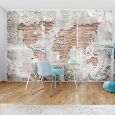 Painéis japoneses Shabby Concrete Brick World Map