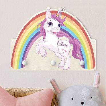 Cabide de parede infantil Unicorn Rainbow With Customised Name