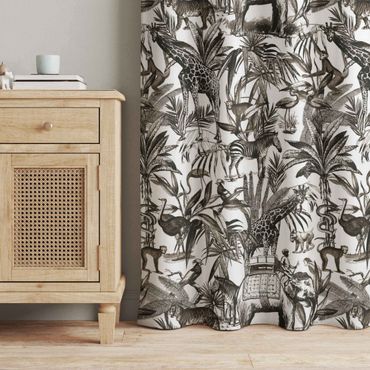Cortinas Elephants Giraffes Zebras And Tiger Black And White With Brown Tone