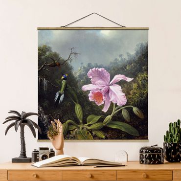 Quadros em tecido Martin Johnson Heade - Still Life With An Orchid And A Pair Of Hummingbirds