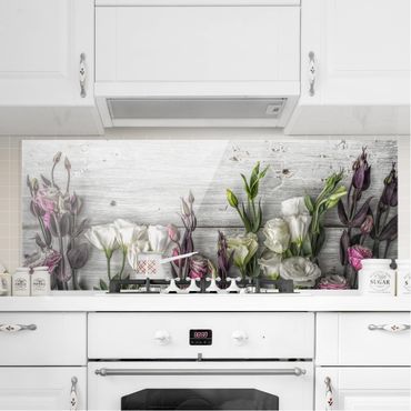 Painel anti-salpicos de cozinha Tulip Rose Shabby Wood Look