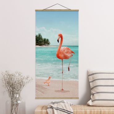 Quadros em tecido Beach With Flamingo