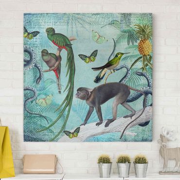Telas decorativas Colonial Style Collage - Monkeys And Birds Of Paradise