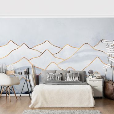 Mural de parede Watercolour Mountains White Gold