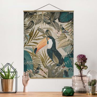 Quadros em tecido Vintage Collage - Toucan In The Jungle