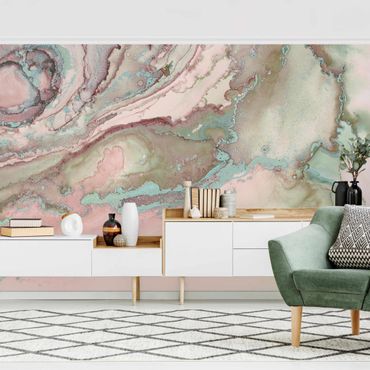 Mural de parede Colour Experiments Marble Light Pink And Turquoise