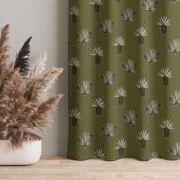 Cortinas Fern Leaves With Dots - Olive Green