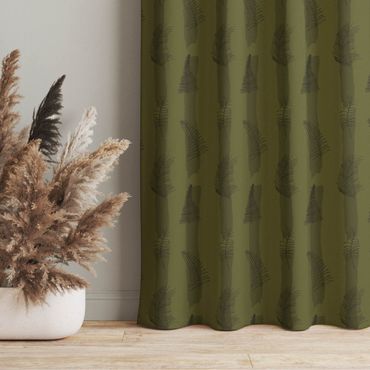 Cortinas Fern Illustration With Stripes - Olive Green