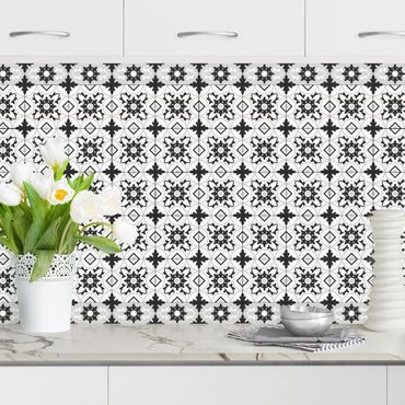 Backsplash de cozinha Geometrical Tile Mix Flower Black
