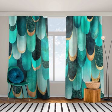 Cortinas Feathers Gold Turquoise