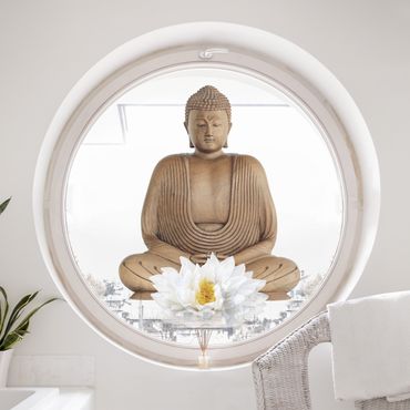 Autocolantes para vidros Wooden Lotus Buddha