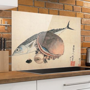 Painel anti-salpicos de cozinha Katsushika Hokusai - Mackerel And Sea Shells