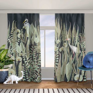 Cortinas Flamingo And Stork With Plants On Green