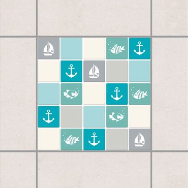 Autocolantes para azulejos Mosaic Tiles no.YK68 Maritime Turquoise Blue Gray