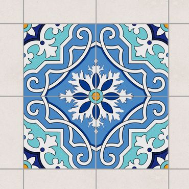 Autocolantes para azulejos Spanish tile pattern of 4 tiles turquoise