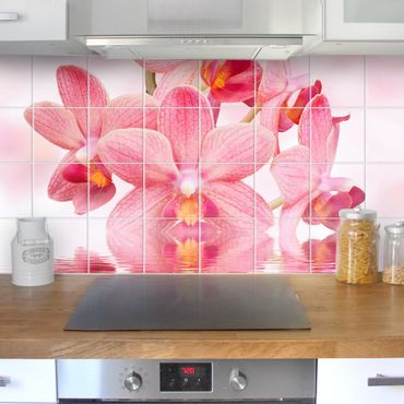 Películas para azulejos Tile Mural Pink orchids on water