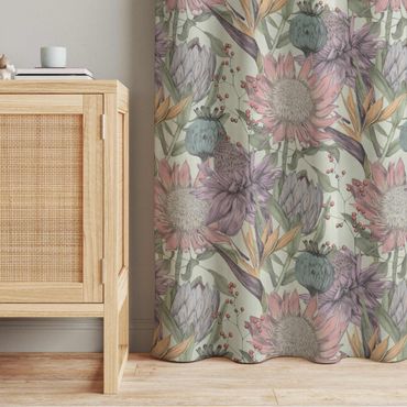 Cortinas Floral Elegance In Pastel On Mint Backdrop XXL