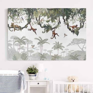 Telas decorativas Cheeky monkeys in tropical canopies