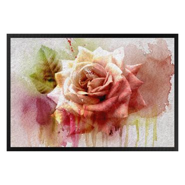 Tapetes de entrada Watercolour Painting sketch with rose