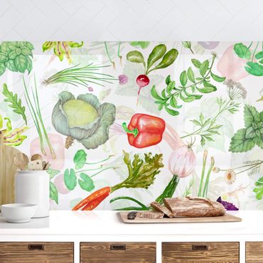 Backsplash de cozinha Vegetables And Herbs Illustration