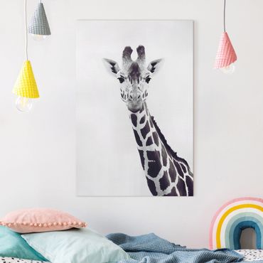 Telas decorativas Giraffe Portrait In Black And White