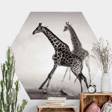 Papel de parede hexagonal Giraffe Hunt