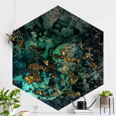 Papel de parede hexagonal Golden Sea Islands Abstract