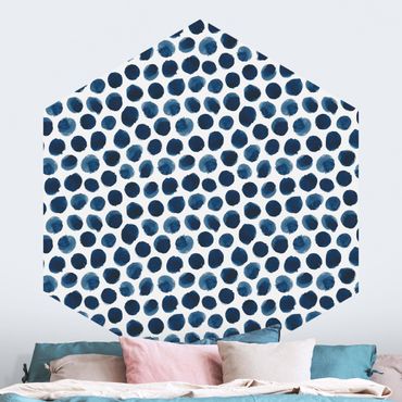 Papel de parede hexagonal Large Watercolour Polkadots In Indigo