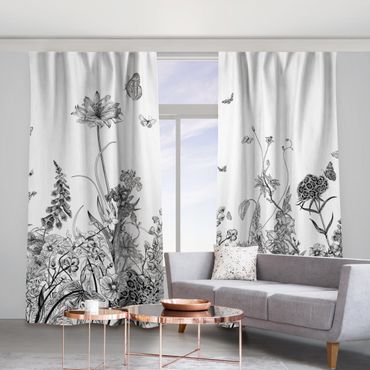 Cortinas Large Flowers With Butterflies In Black