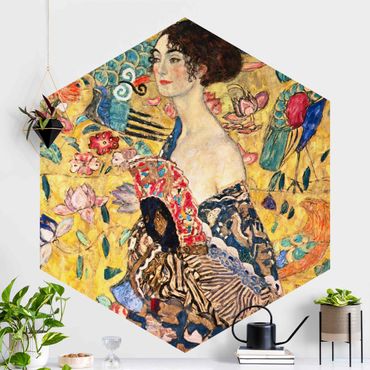 Papel de parede hexagonal Gustav Klimt - Lady With Fan