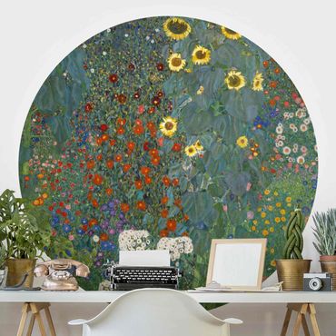 Papel de parede redondo Gustav Klimt - Garden Sunflowers