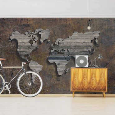 Mural de parede Wooden Grid World Map