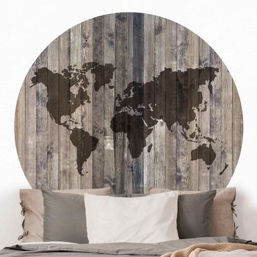 Papel de parede redondo Wood World Map