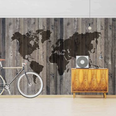 Mural de parede Wood World Map