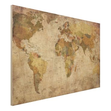 Quadros em madeira World map