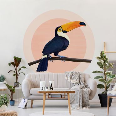 Papel de parede redondo Illustration Bird Toucan Painting Pastel