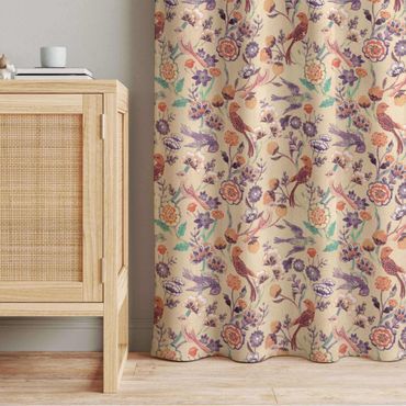Cortinas Indian Pattern Birds with Flowers Beige