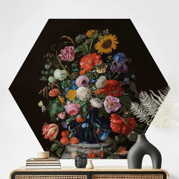 Papel de parede hexagonal Jan Davidsz De Heem - Glass Vase With Flowers