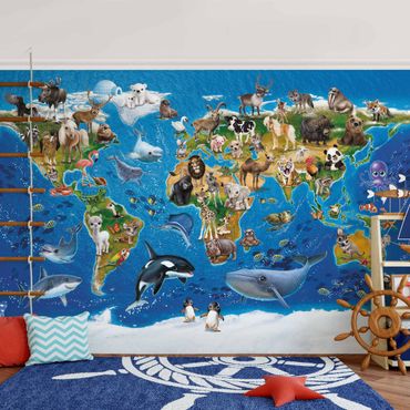 Mural de parede Animal Club International - World Map With Animals