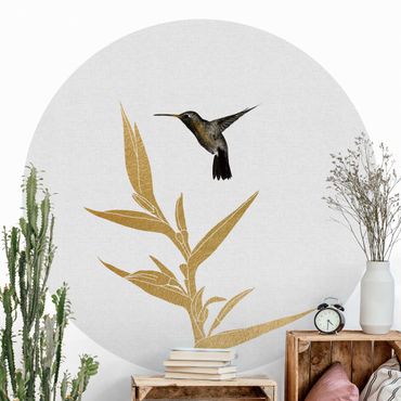 Papel de parede redondo Hummingbird And Tropical Golden Blossom II