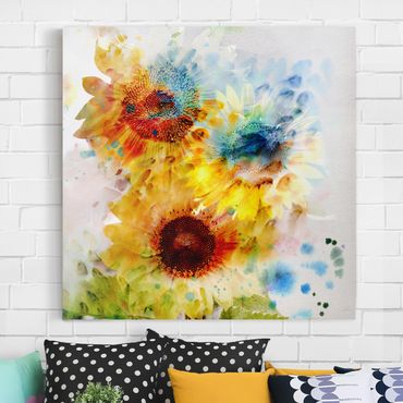 Telas decorativas Watercolour Flowers Sunflowers