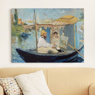 Telas decorativas Edouard Manet - Claude Monet Painting On His Studio Boat