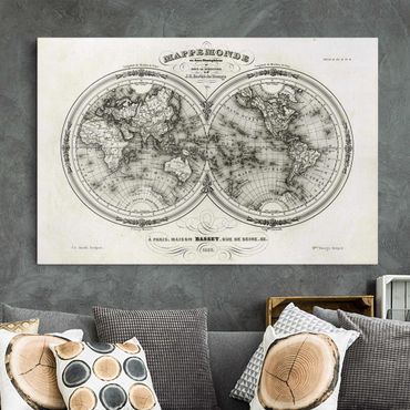 Telas decorativas French map of the hemispheres from 1848