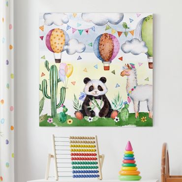 Telas decorativas Panda And Lama Watercolour