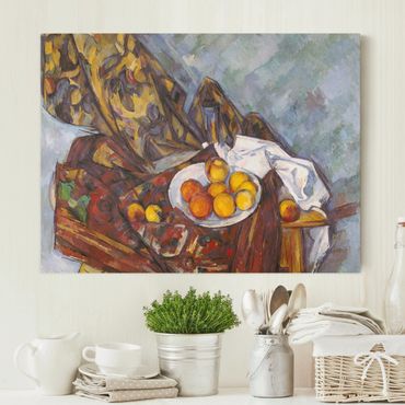 Telas decorativas Paul Cézanne - Still Life, Flower Curtain, And Fruits