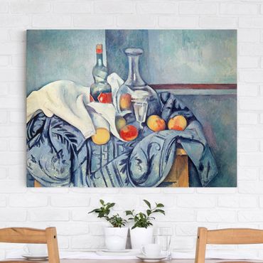 Telas decorativas Paul Cézanne - Still Life With Peaches And Bottles