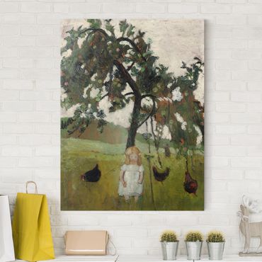 Telas decorativas Paula Modersohn-Becker - Elsbeth with Chickens under Apple Tree