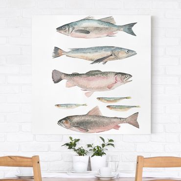 Telas decorativas Seven Fish In Watercolour I